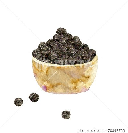 Watercolor black pepercorns in cup Watercolor black pepercorns in cup 70898733