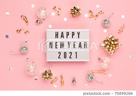 Christmas holiday greeting card template on pink paper background. 70899266