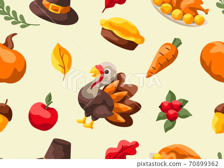 Happy Thanksgiving Day seamless pattern. - Stock Illustration [70899362 ...
