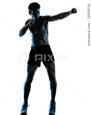 young man fitness exercise exercIsing shadow isolated white background silhouette 70899726