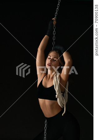 beautiful sporty woman with boxing bandages beautiful sporty woman with boxing bandages 70900138