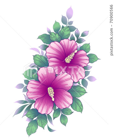 Hand Drawn Floral Bunch with Pink Hibiscus 70900566