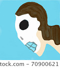 Woman with a skull mask on blue background (childlike drawing) 70900621