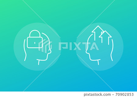 Fixed And Growth Mindset Icons, Linear Vector - Stock Illustration ...