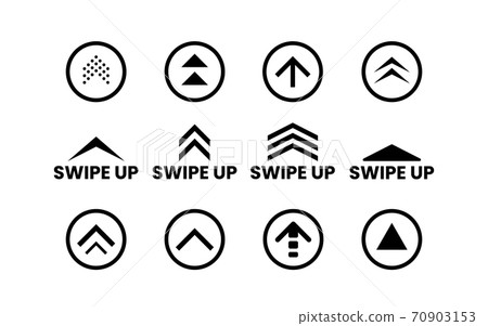 Swipe up set on white backdrop. Social media or application icons. Black buttons collection. Simple arrows and circles. Scroll web icons. Vector illustration 70903153