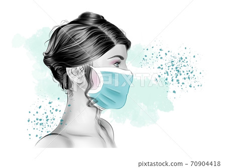Portrait of a woman in a medical mask - Stock Illustration [70904418 ...
