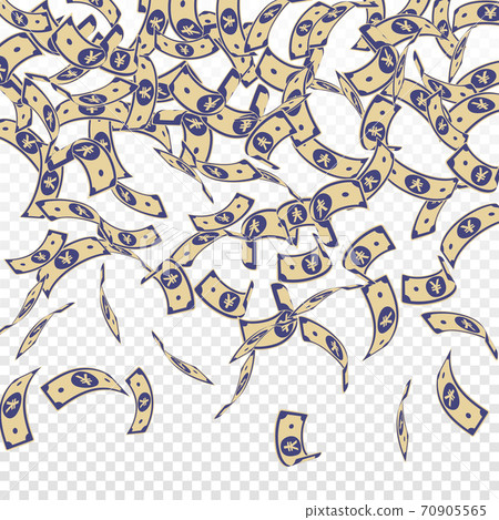 Chinese yuan notes falling. Floating CNY bills on  70905565