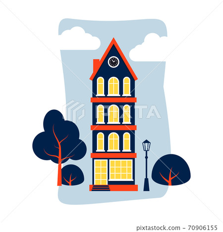 Cartoon house closeup colorful Amsterdam vector Cartoon house closeup colorful Amsterdam vector 70906155