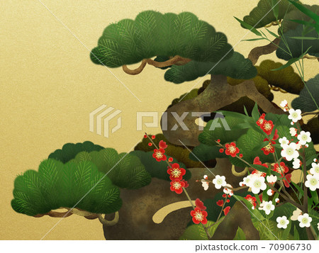 松竹和金箔的日式背景-有多種變化 70906730