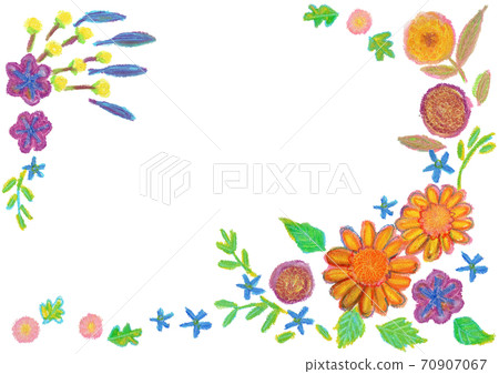 秋花蠟筆圖的框架 70907067
