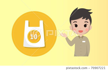 Sales staff sell plastic bags, buy plastic bags, environmental protection, male salesperson, cartoon comic illustration combination Sales staff sell plastic bags, buy plastic bags, environmental protection, male salesperson, cartoon comic illustration combination 70907221