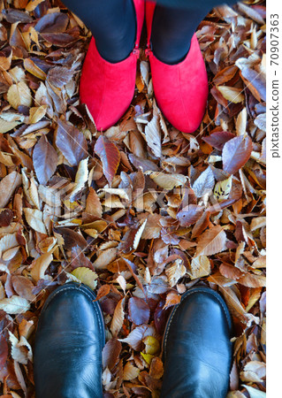 Shoes taken on fallen leaves Shoes taken on fallen leaves 70907363
