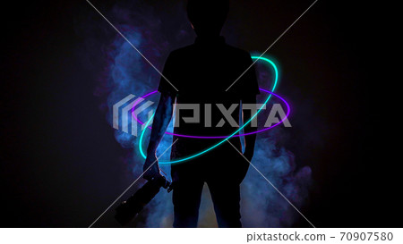 Man with camera in smoke and effects 70907580