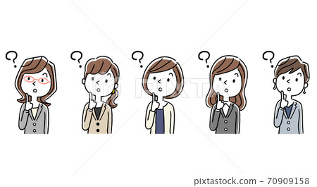 Illustration material: Business woman in a suit, thinking, having doubts, set 70909158