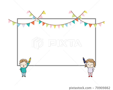 兒童用鉛筆和花環的白板框架 70909862