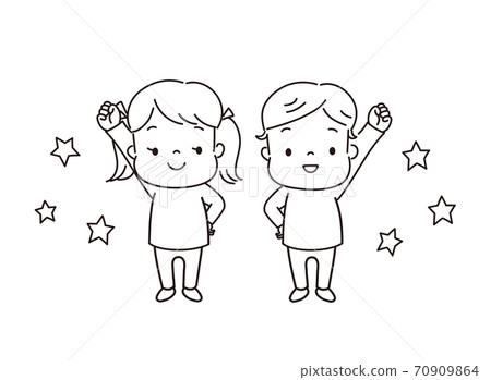 Line art of children who are enthusiastic in guts pose 70909864