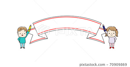 孩子們拿著鉛筆和絲帶框架橫幅類型 70909869