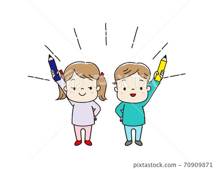Raise your pencil and study hard! Children who are enthusiastic 70909871