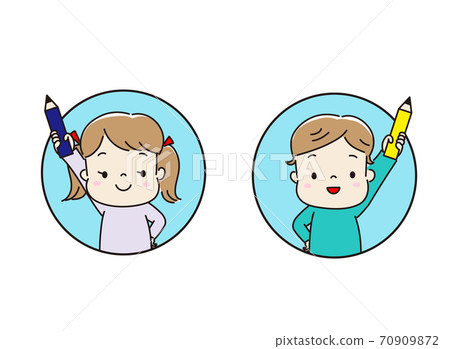 I'll do my best to study with a pencil! Round icon for children 70909872