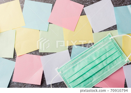 many blank paper stick note list with the face mask protective 70910794