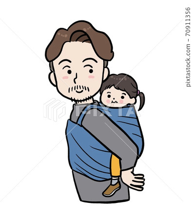 Illustration of a father hugging a child with a hug string 70911356