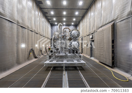 industrial box for sandblasting metal objects. Internal chamber with the product after processing 70911383