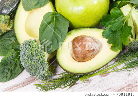 Green fruits and vegetables containing natural minerals, vitamins and fiber Green fruits and vegetables containing natural minerals, vitamins and fiber 70911913