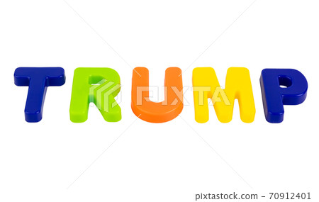 The last name of US President Donald Trump written on a white background. The last name of US President Donald Trump written on a white background. 70912401