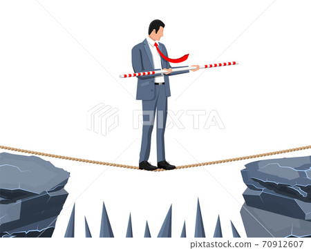 Businessman in suit walking on rope 70912607