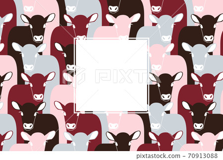 New Year's card template with cow pattern Red Black Pink Gray Horizontal type 70913088