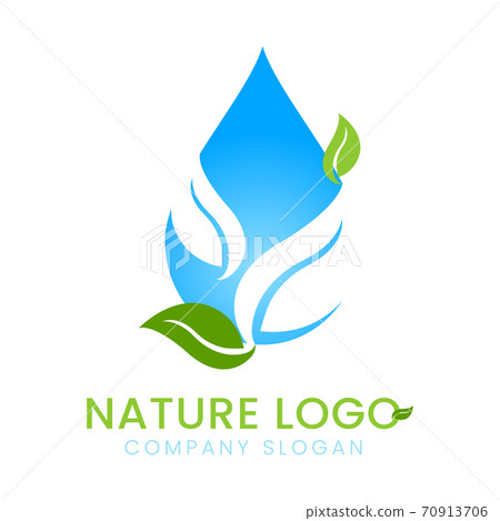 Water drop aqua with green leaf nature eco concept logo design vector 70913706