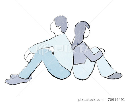 Watercolor hand-painted image illustration of back-to-back male and female couple 70914491