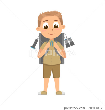 Cute Boy with Backpack, Scouting Elementary School Child Character in Uniform, Summer Holiday Activities Concept Cartoon Style Vector Illustration Cute Boy with Backpack, Scouting Elementary School Child Character in Uniform, Summer Holiday Activities Concept Cartoon Style Vector Illustration 70914817