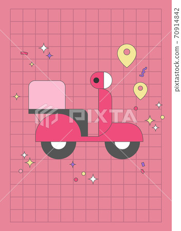 粉色購物插畫交付摩托車 粉色購物插畫交付摩托車 70914842