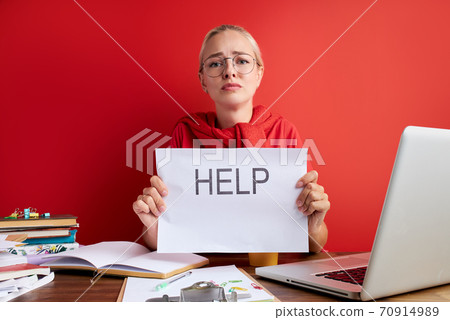 caucasian tired and frustrated woman working as secretary in stress at work office desk caucasian tired and frustrated woman working as secretary in stress at work office desk 70914989