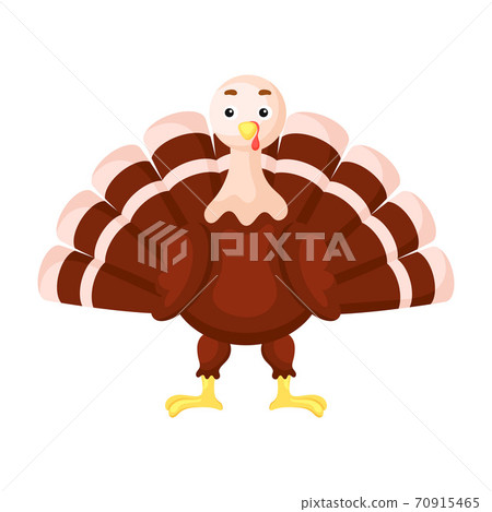 Cute funny turkey print on white background. Domestic cartoon bird character for design of album, scrapbook, greeting card, invitation, wall decor. Flat colorful vector stock illustration. 70915465