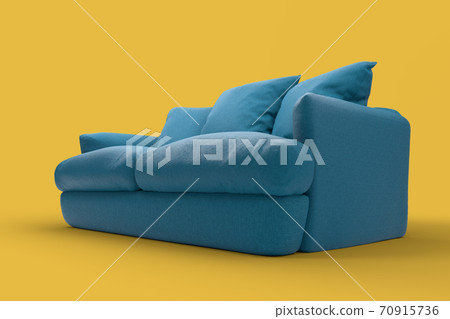 Emerald couch with pillows on studio yellow background. Emerald couch with pillows on studio yellow background. 70915736