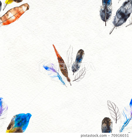 Watercolor feathers seamless pattern. Hand painted texture Watercolor feathers seamless pattern. Hand painted texture 70916031