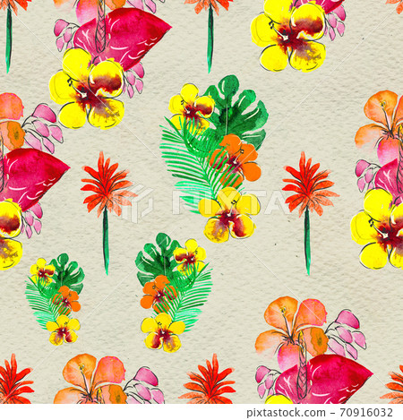 Seamless pattern With Tropical Flowers. Watercolor Background Seamless pattern With Tropical Flowers. Watercolor Background 70916032