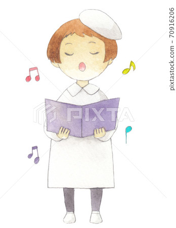 Illustration of a child singing a hymn Hand-painted watercolor 70916206