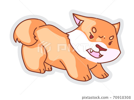 Cartoon barking furious dog sticker isolated on white Cartoon barking furious dog sticker isolated on white 70918308