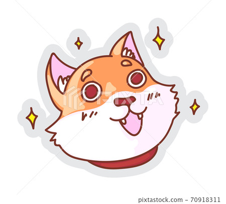 Happy funny dog face sticker isolated on white Happy funny dog face sticker isolated on white 70918311
