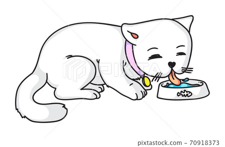 Vector cat eating drinking milk isolated on white 70918373