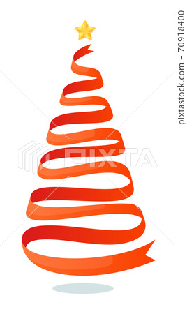 Isolated red ribbon Christmas tree on white space 70918400
