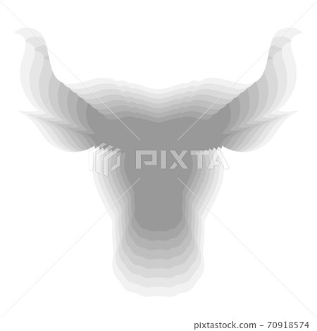 Gray silhouette of a bull head with paper cut layers. The symbol of the new year 2021. Buffalo with horns. Vector colorful illustration 70918574