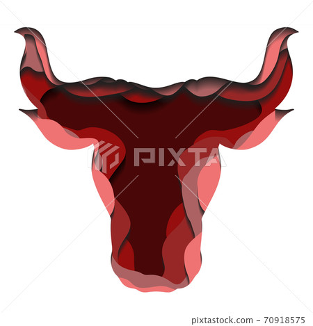 Red silhouette of a bull head with paper cut layers. The symbol of the new year 2021. Buffalo with horns. Vector colorful illustration of animal head 70918575