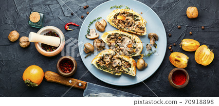 Homemade mushroom pie 70918898