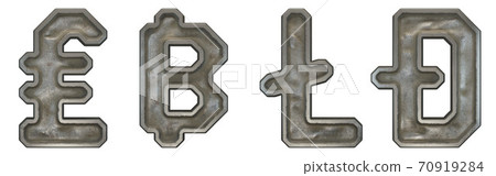 Set of symbols lira, baht, litecoin, dashcoin made of industrial metal on white background 3d 70919284