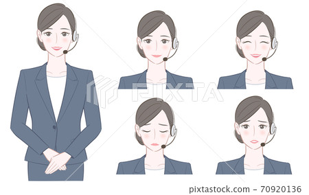 Illustration of a woman in a suit wearing a headset 70920136