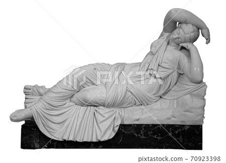 Sculpture The Sleeping Ariadne. Roman Marble statue. Ancient stone white marble woman. Old roman monument . Greek culture exponent in exhibition in museum Sculpture The Sleeping Ariadne. Roman Marble statue. Ancient stone white marble woman. Old roman monument . Greek culture exponent in exhibition in museum 70923398